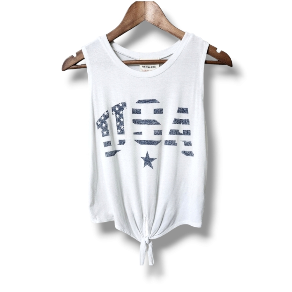 American Rebel Patriotic USA Tie Front Crop Top Graphic Tee